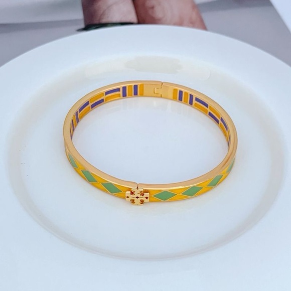 Tory Burch Gold Bracelet with Green and Blue Enamel - Picture 2 of 5